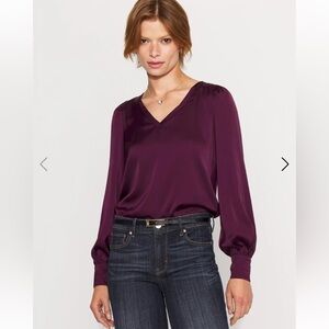 NWT WHBM Knit Mix Satin top- Plum